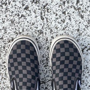 Vans Classic Grey Checkered Slip Ons